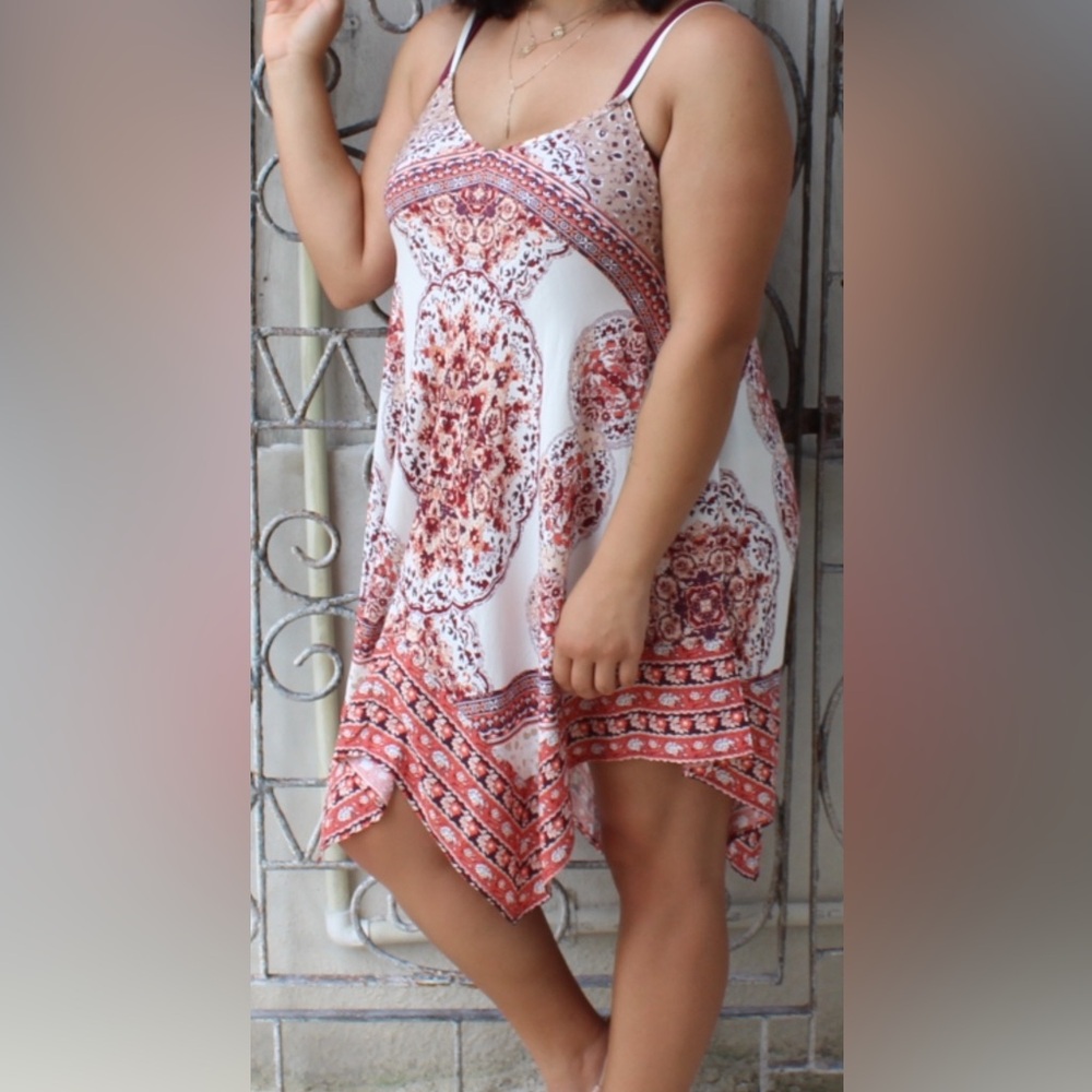 Bohemian Red and White Handkerchief Dress